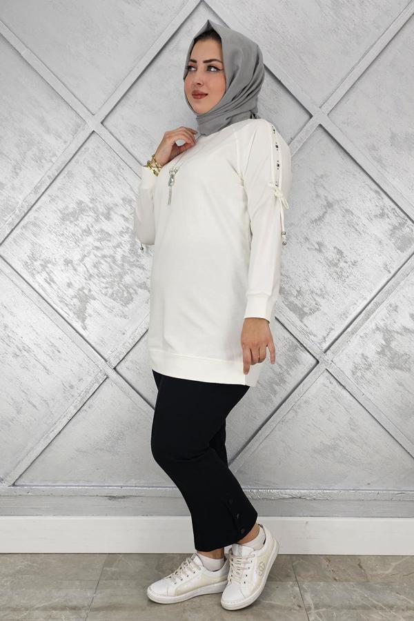 KADIN KOLU AKSESUAR DETAYLI TESETTÜR TUNİK - Image 1