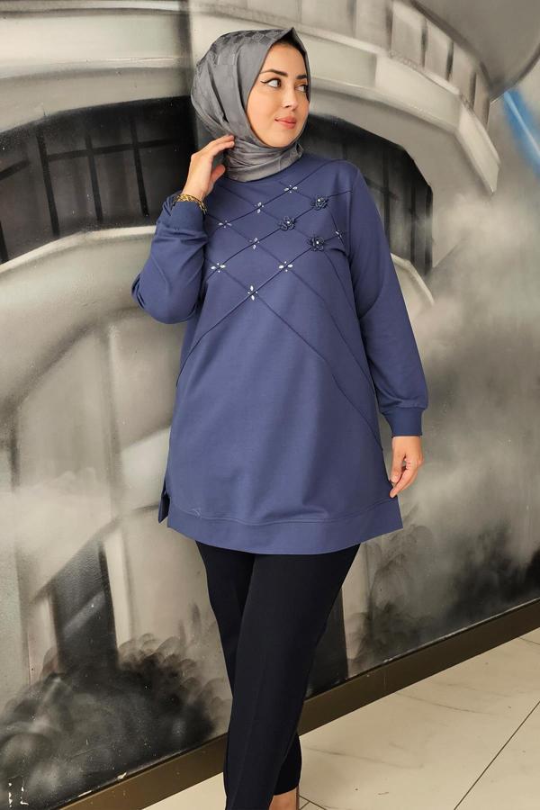 KADIN DİKME VE TAŞ DETAYLI TESETTÜR TUNİK - Image 1