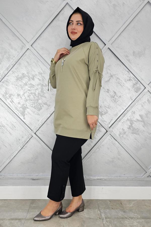 KADIN KOLU AKSESUAR DETAYLI TESETTÜR TUNİK - Image 1