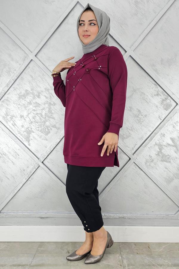 KADIN DİKME VE TAŞ DETAYLI TESETTÜR TUNİK - Image 1
