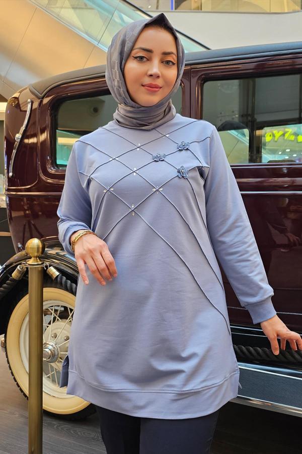 KADIN DİKME VE TAŞ DETAYLI TESETTÜR TUNİK - Image 1