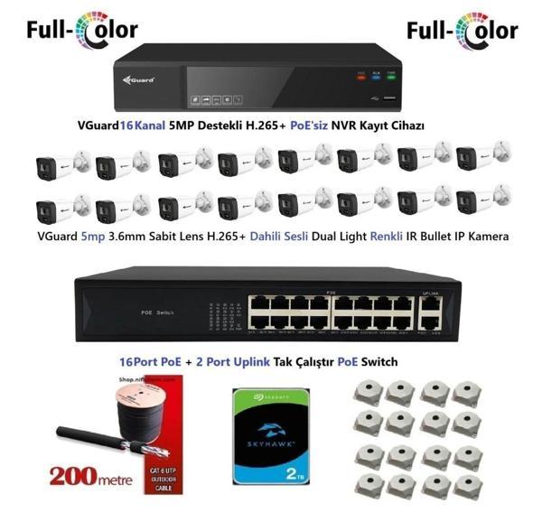 VGuard 5mp Dahili Sesli Ve Gece Renkli 16 Kameralı Tak Çalıştır Hazır IP Kamera Seti 2TB Disk - Image 1