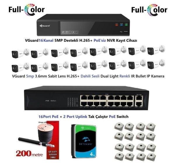 VGuard 5mp Dahili Sesli Ve Gece Renkli 16 Kameralı Tak Çalıştır Hazır IP Kamera Seti 4TB Disk - Image 1