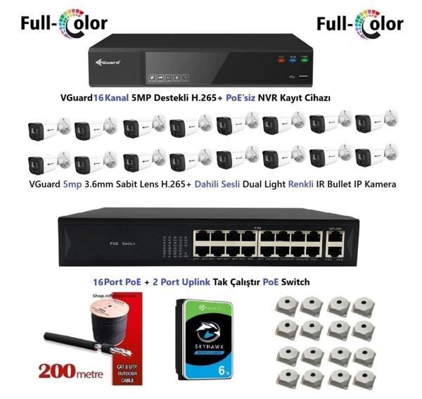 VGuard 5mp Dahili Sesli Ve Gece Renkli 16 Kameralı Tak Çalıştır Hazır IP Kamera Seti 6TB Disk - Image 1