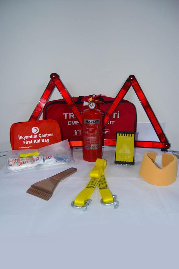 Dikdörtgen Trafik ve İlkyardım Seti Çantası Oto Çeki Demiri Araç Mapeks Yangın Söndürme Seti Lüks - Image 1