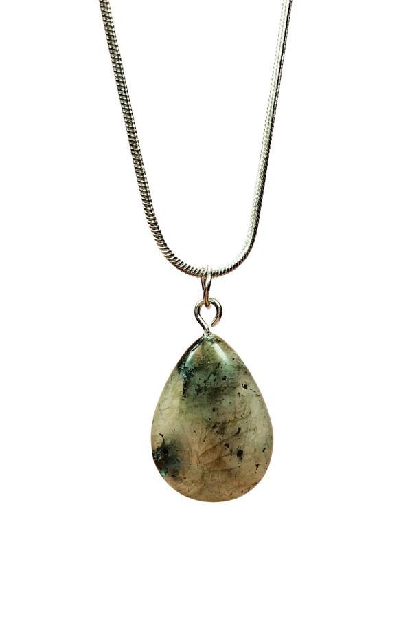 Labradorit Doğal Taşı Zincirli El Yapımı Kolye Uç: 2 cm Zincir: 20 cm Kutulu - Image 1