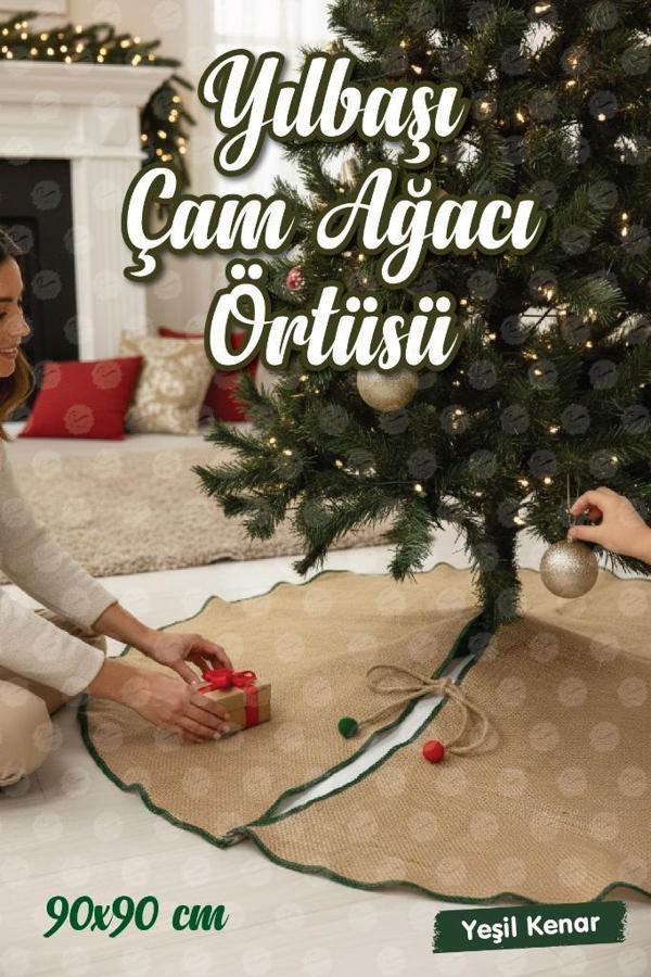 Yılbaşı Çam Ağacı Altı Ayak Örtüsü Overlok Kenarlı Jüt,90 Cm-T1515 - Image 1