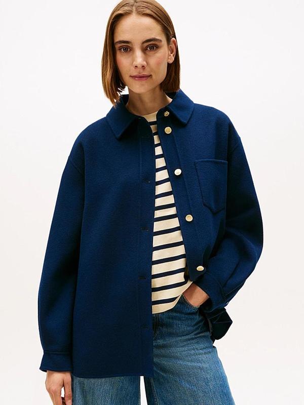 Tommy Hilfiger Çift Taraflı Yün Karışımlı Normal Kesim Kadın Mavi Ceket WW0WW46558C1G - Image 1