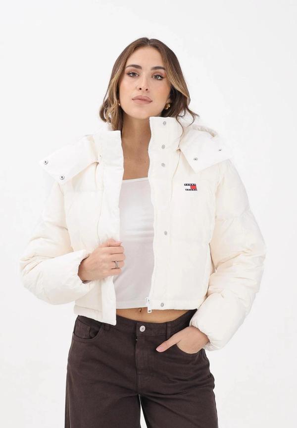 Tommy Hilfiger TJW Alaska Grid Kısa Kuş Tüyü Kadın Beyaz Ceket DW0DW21624YBH - Image 1