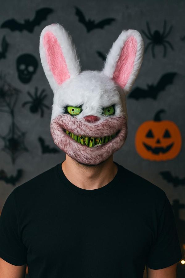 Cadılar Bayramı Halloween Korkunç Tavşan Maskesi Yetişkin Peluş Dişli Korku Kostüm Aksesuarı - Image 1
