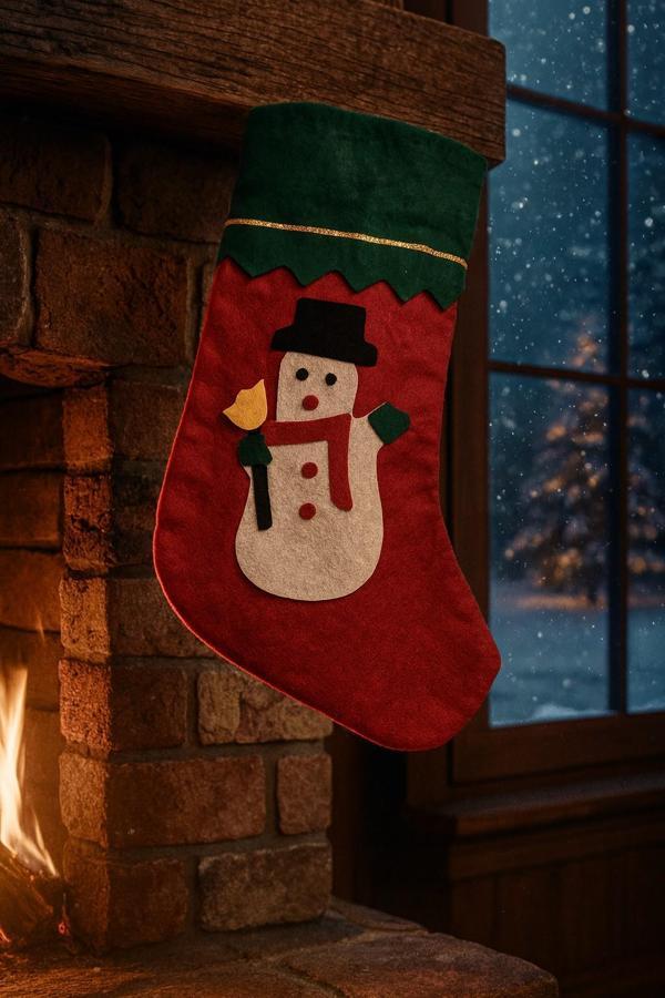 Kardan Adam Desenli Keçe Yılbaşı Çorabı Şömine Dekoru Hediyelik Kese Noel Süsleme Ürünü - Image 1