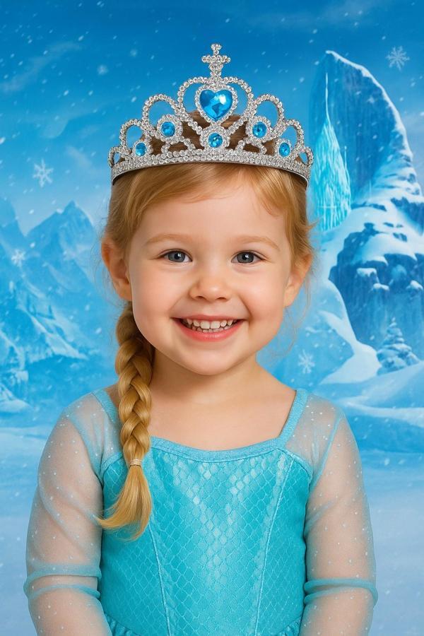 Frozen Elsa Tacı Mavi Kalpli Taşlı Prenses Kostüm Tacı Karlar Ülkesi Kız Çocuk Aksesuarı  - Image 1