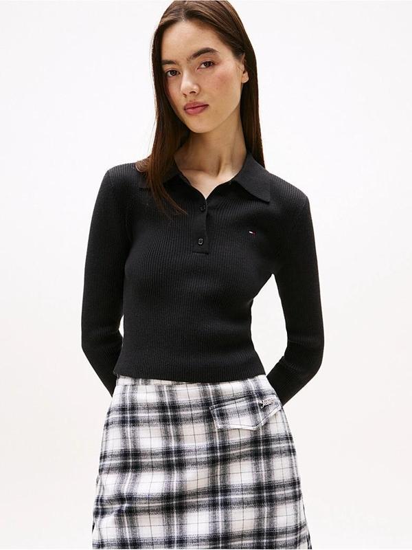 Tommy Hilfiger TJW Klasik Polo Uzun Kollu Kadın Siyah Kazak DW0DW21829BDS - Image 1