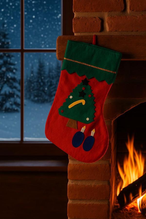 Keçeden Yılbaşı Çorabı Şömine Süsü Dekoratif Noel Hediyelik El Yapımı Ürün - Image 1