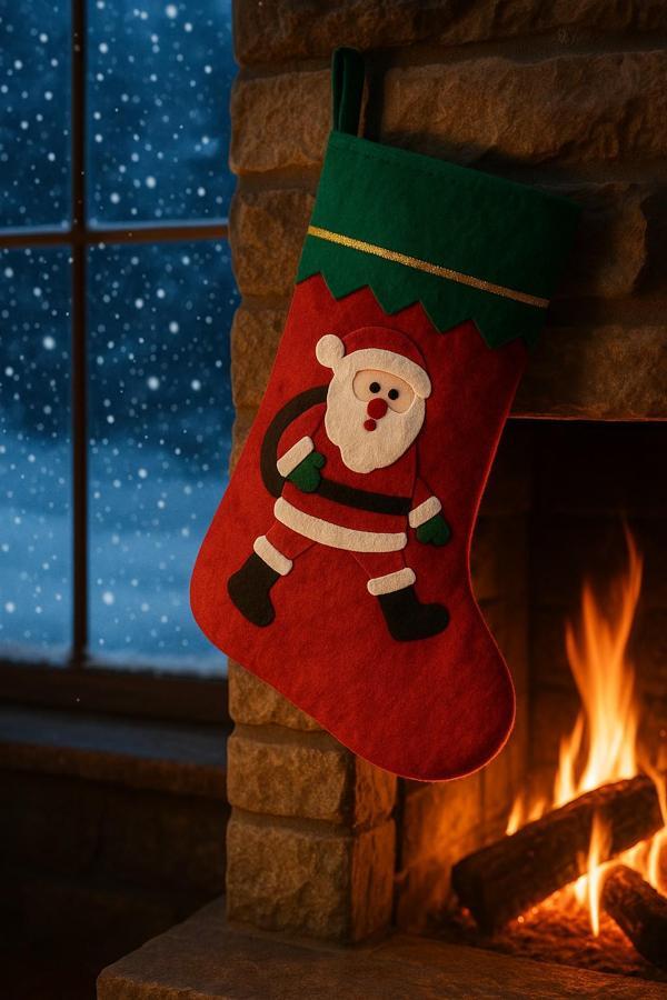 Noel Temalı Keçe Çorap Yılbaşı Süsü Hediyelik Dekoratif Kırmızı Yeşil Renkli Şık Tasarım - Image 1