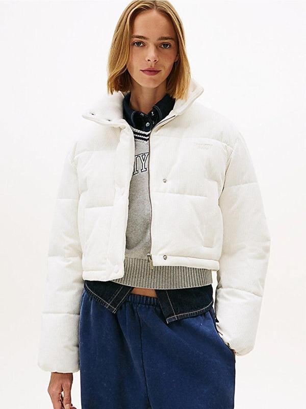 Tommy Hilfiger TJW Kadife Şişme Kadın Beyaz Ceket DW0DW21658YBH - Image 1