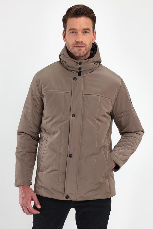 Sivaist Erkek Krem Standart Fit Normal Kesim Çıkmalı Kapüşon Dik Yaka Mont - Image 1