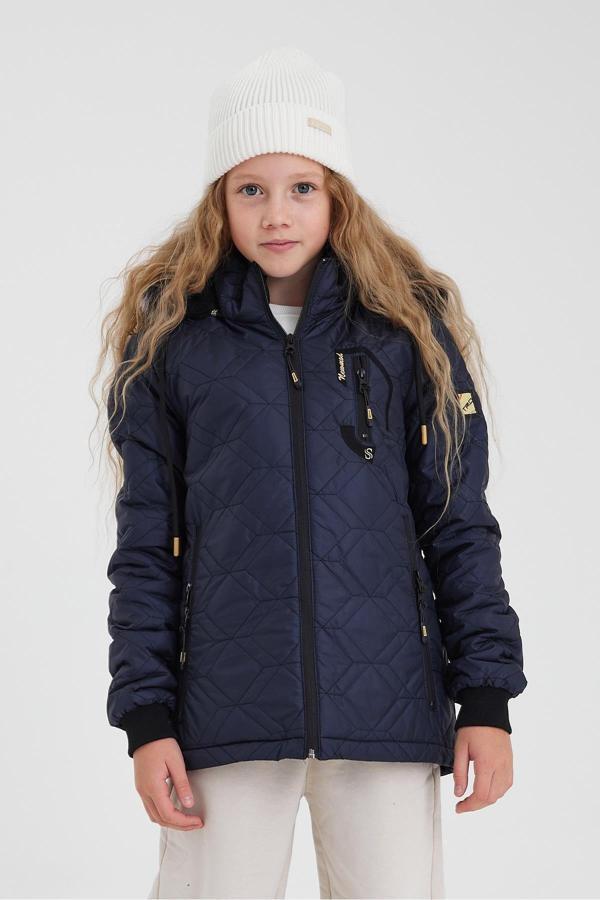 Sivaist Mavi Kız Çocuk Su Ve Rüzgar Geçirmez Çıkartılabilir Kapüşonlu Kapitone Mont&Kaban - Image 1