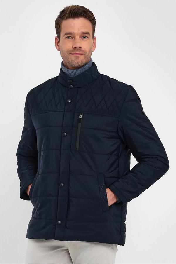 Sivaist Erkek Lacivert Standart Fit Normal Kesim İçi Kürklü Dik Yaka Çıtçıt Detaylı Fermuarlı Kışlık Mont - Image 1