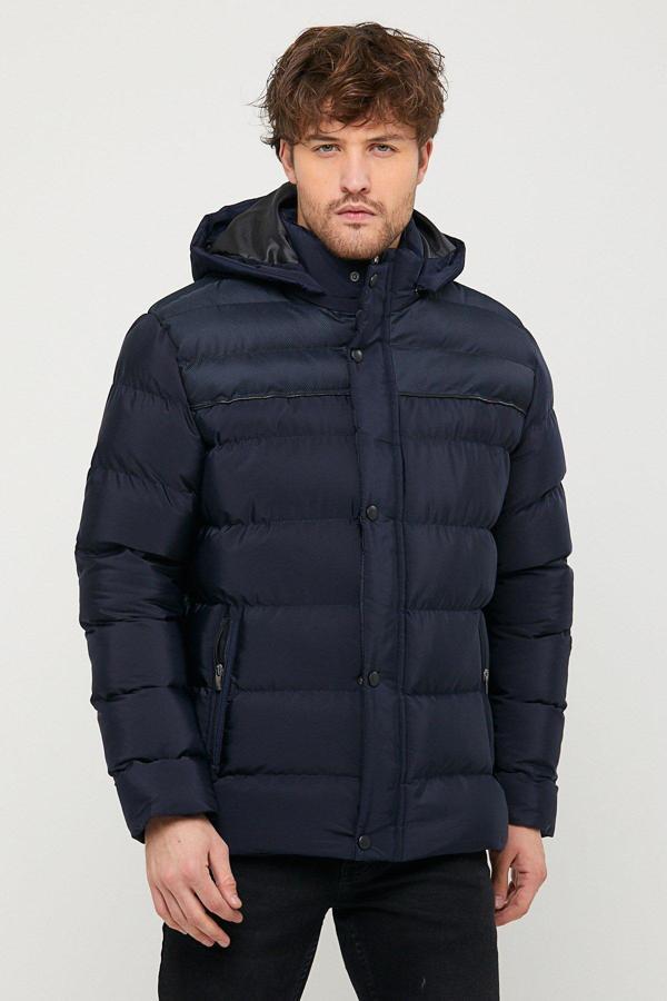 Sivaist Erkek Kapüşonlu Lacivert Su Ve Rüzgar Geçirmez Regular Şişme Kaban&Mont - Image 1