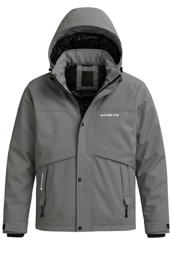 Sivaist Erkek Gri Su Ve Rüzgar Geçirmez Çıkartılabilir Kapüşonlu Softshell Mont&Kaban - Image 1