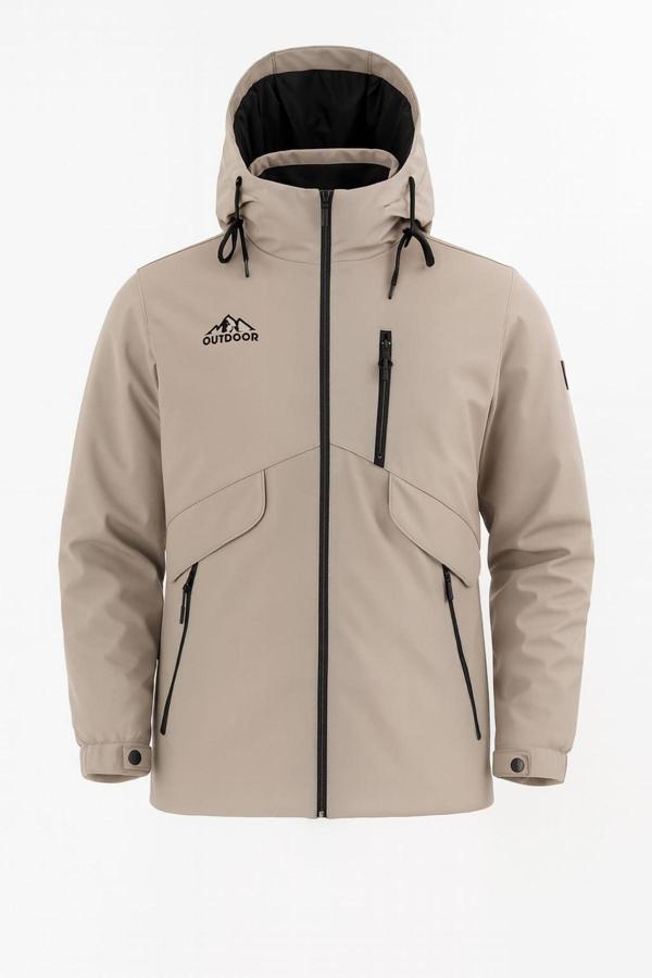 Sivaist Erkek Krem Outdoor Su İtici Kapüşonlu Kaban – Rüzgar Geçirmez, Hafif Ve Dayanıklı - Image 1