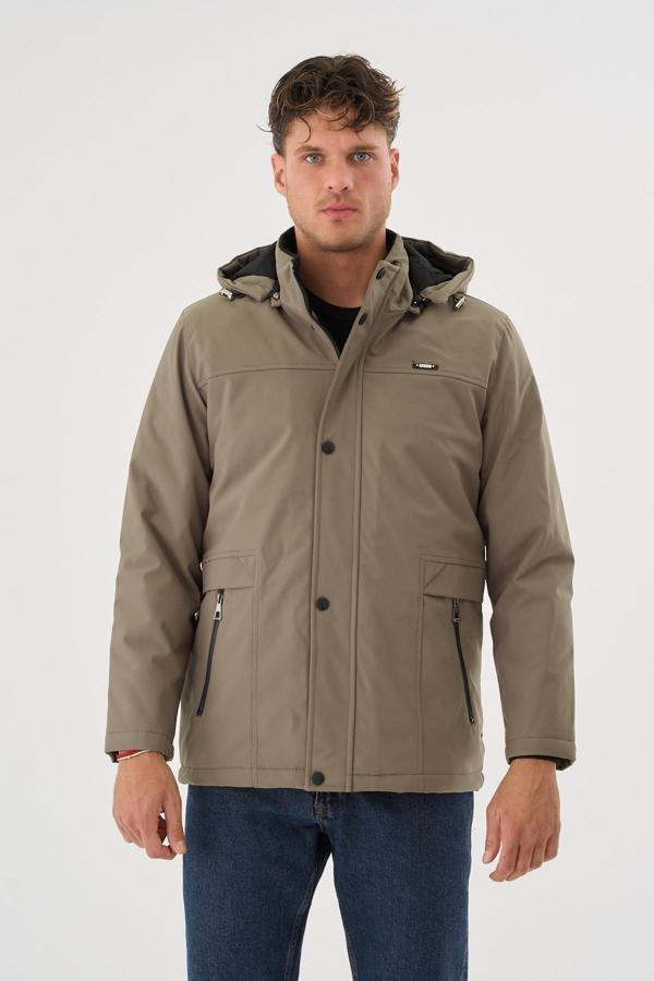 Sivaist Erkek Krem %100 Su Ve Rüzgar Geçirmez Kürklü Çıkartılabilir Kapüşonlu Mont&Kaban - Image 1