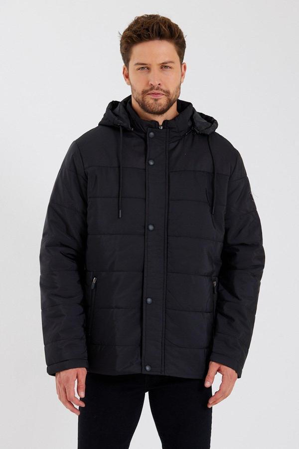 Sivaist Erkek Siyah Çıkarılabilir Kapüşonlu İç Cepli İçi Kürkü Yıkanabilir Kapütone Mont&Kaban - Image 1