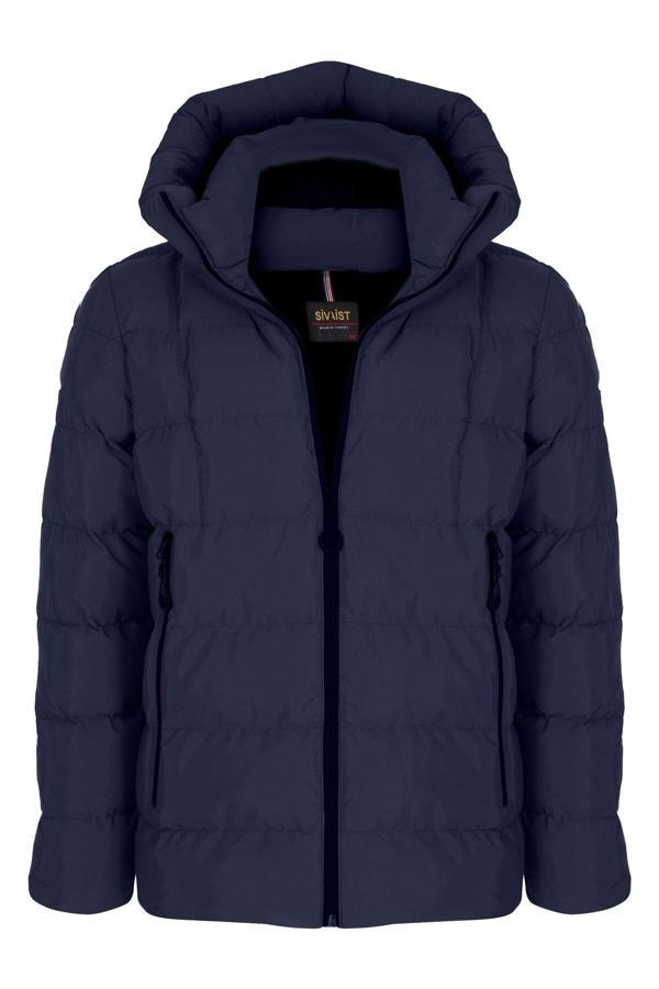 Sivaist Erkek Lacivert Su Ve Rüzgar Geçirmez Sabit Kapüşonlu Pofuduk Yaka Kalın Içi Kürklü Şişme Mont&Kaban - Image 1