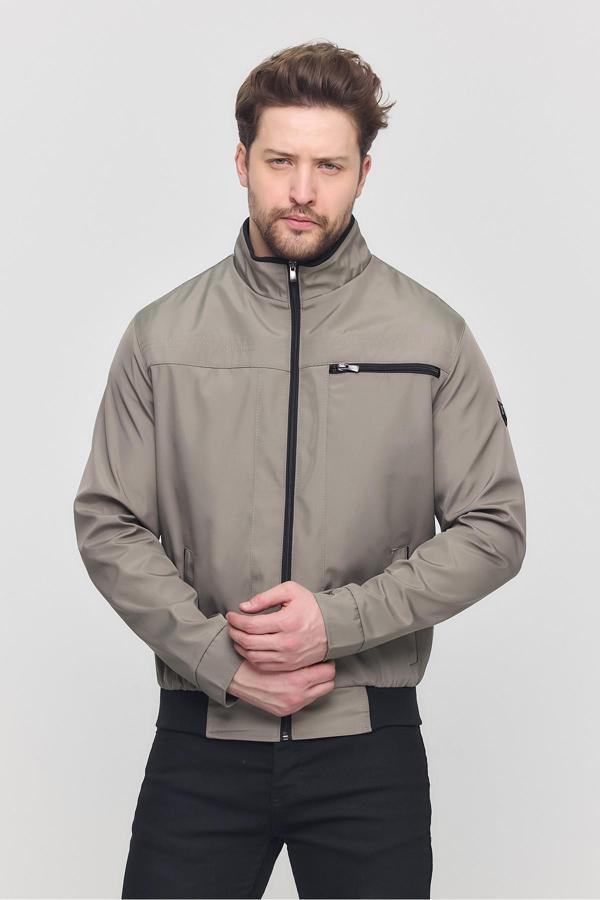 Sivaist Erkek Bej Mevsimlik Triko Detaylı Fermuarlı İç Cepli Mont&Ceket - Image 1