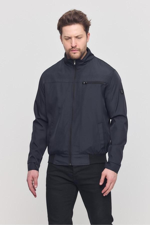 Sivaist Erkek Lacivert Mevsimlik Triko Detaylı Fermuarlı İç Cepli Mont&Ceket - Image 1