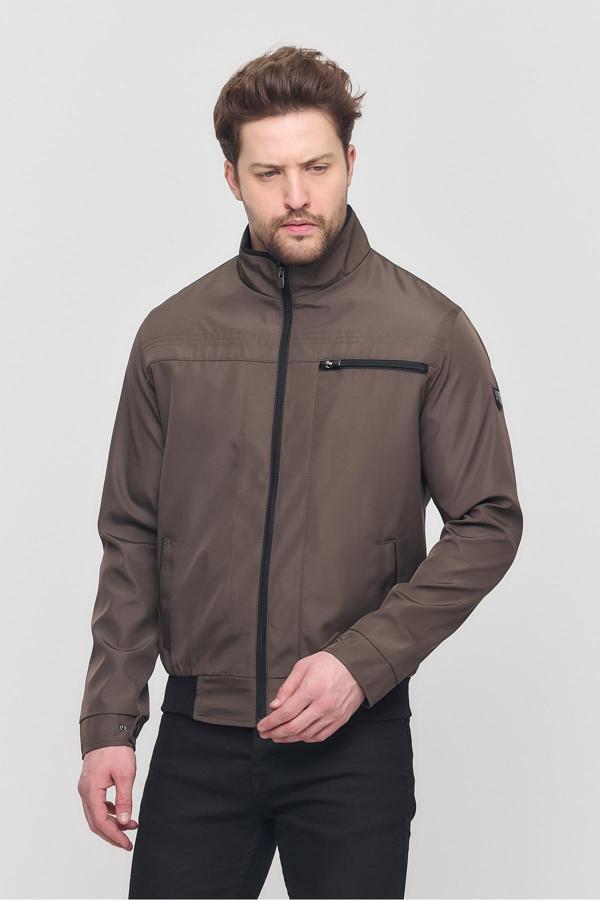 Sivaist Erkek Kahverengi Mevsimlik Triko Detaylı Fermuarlı İç Cepli Mont&Ceket - Image 1