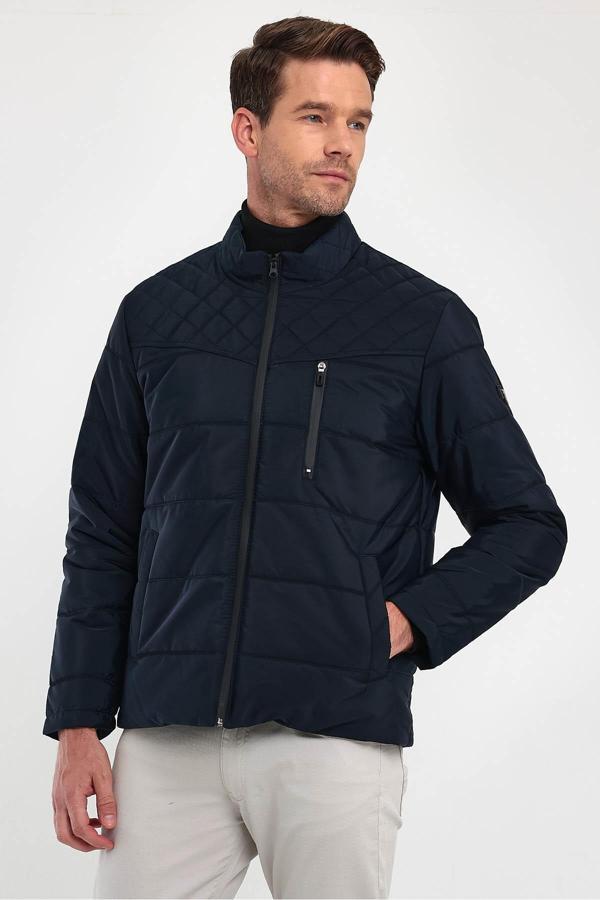 Sivaist Erkek Lacivert Standart Fit Normal Kesim Dik Yaka Omuz Detaylı Kışlık Mont - Image 1