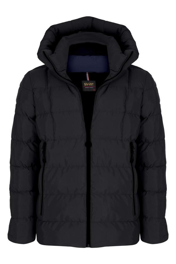 Sivaist Erkek Siyah Su Ve Rüzgar Geçirmez Sabit Kapüşonlu Pofuduk Yaka Kalın Içi Kürklü Şişme Mont&Kaban - Image 1