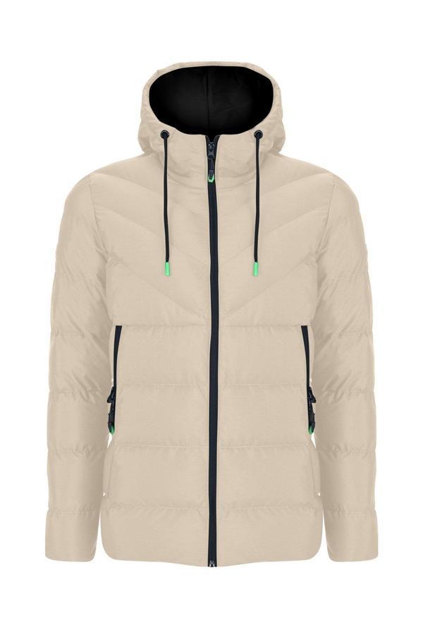 Sivaist Yeni Sezon Erkek Krem Su Ve Rüzgar Geçirmez Kapüşonlu Kalın İçi Kürklü Şişme Kaban&Mont - Image 1