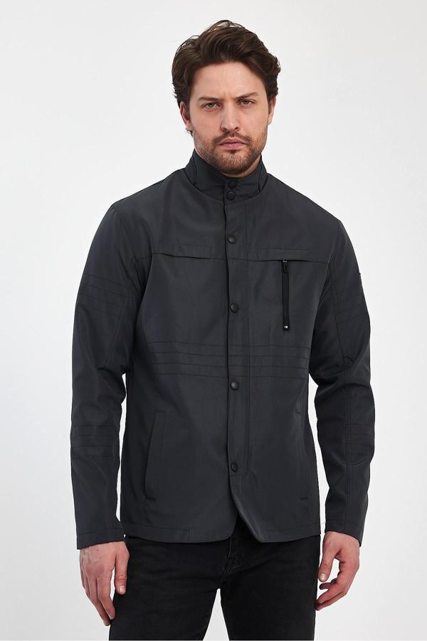 Sivaist Erkek Gri Hakim Regular Uzun Mevsimlik Pamuk Polyester Karışımlı Safari Mont&Ceket - Image 1