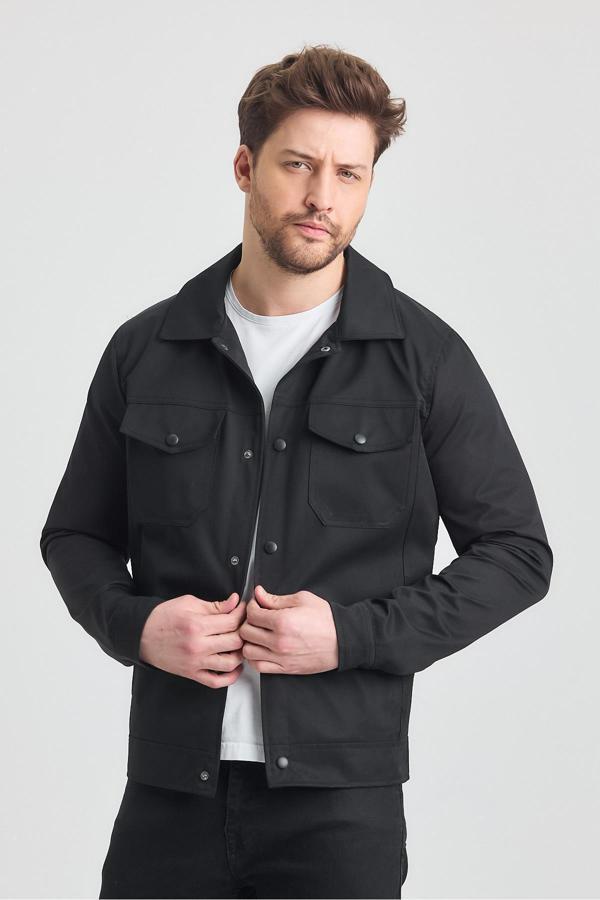 Sivaist Siyah Erkek Pamuk Polyester Karışımlı Su Ve Rüzgar Geçirmez Mevsimlik&Yazlık Mont - Image 1