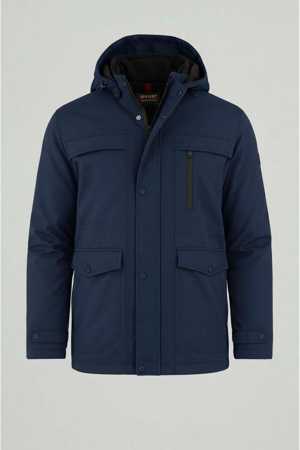 Sivaist Erkek Lacivert Pamuk Polyester Karışımlı Kürklü Çıkartılabilir Kapüşonlu Mont&Kaban - Image 1