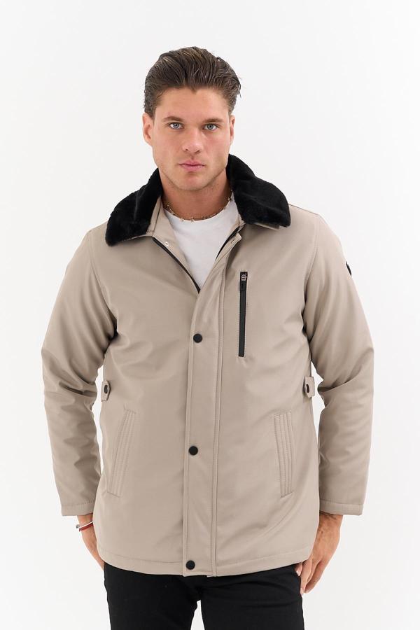 Sivaist Erkek Krem Yakası Çıkartılabilir Kürklü Su İtici İçi Kürklü Kaban – Rüzgar Geçirmez, Hafif Ve Dayanı - Image 1