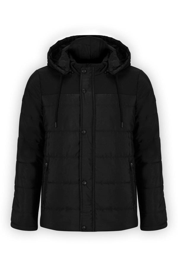 Sivaist Erkek Siyah Çıkarılabilir Kapüşonlu İç Cepli İçi Kürkü Yıkanabilir Kapütone Mont&Kaban - Image 1