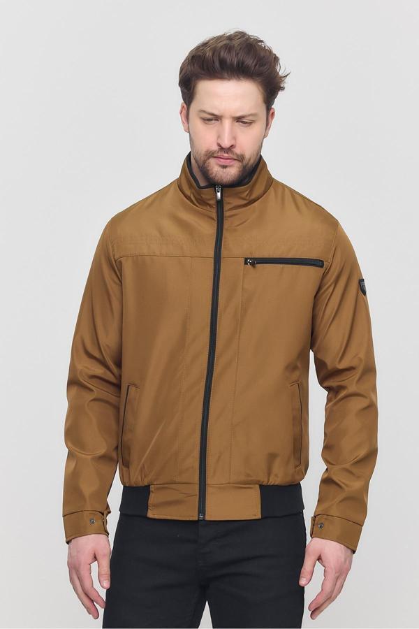 Sivaist Erkek Koyu Kahverengi Mevsimlik Triko Detaylı Fermuarlı İç Cepli Mont&Ceket - Image 1