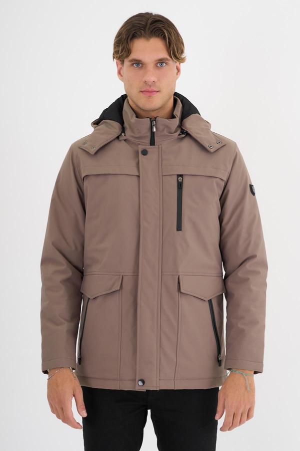 Sivaist Erkek Krem %100 Su Ve Rüzgar Geçirmez Kürklü Çıkartılabilir Kapüşonlu Mont&Kaban - Image 1