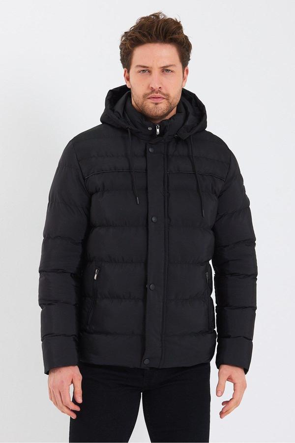 Sivaist Erkek Kapüşonlu Siyah Su Ve Rüzgar Geçirmez Regular Şişme Kaban&Mont - Image 1