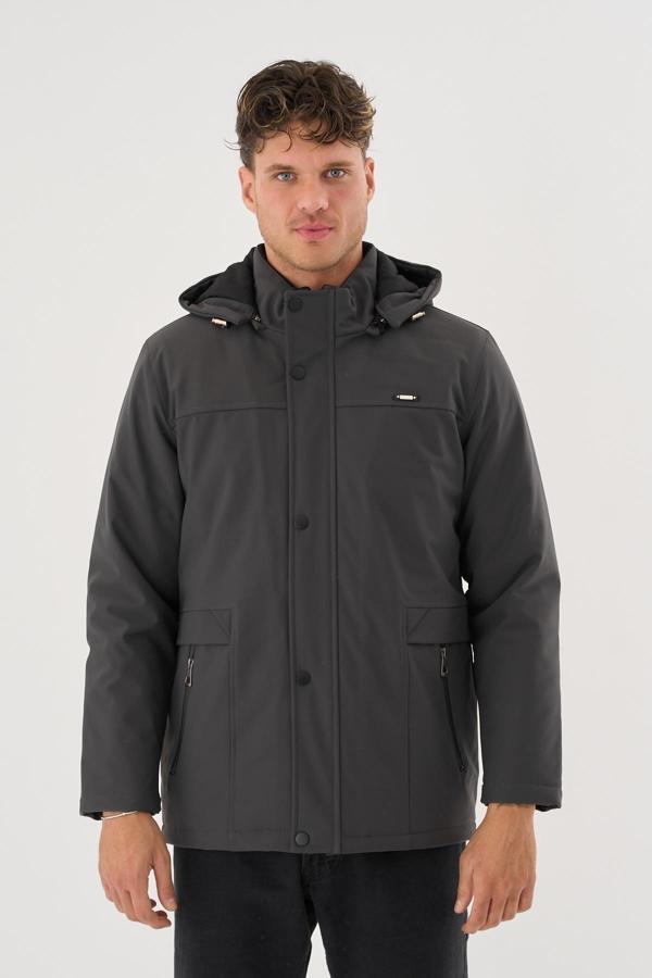 Sivaist Erkek Gri %100 Su Ve Rüzgar Geçirmez Kürklü Çıkartılabilir Kapüşonlu Mont&Kaban - Image 1