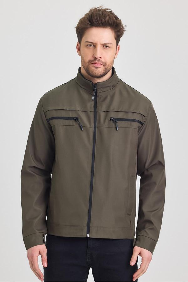 Sivaist Yeşil Erkek Pamuk Polyester Karışımlı Çift Göğüs Fermuarlı Su Ve Rüzgar Geçirmez Mevsimlik&Yazlık Mo - Image 1