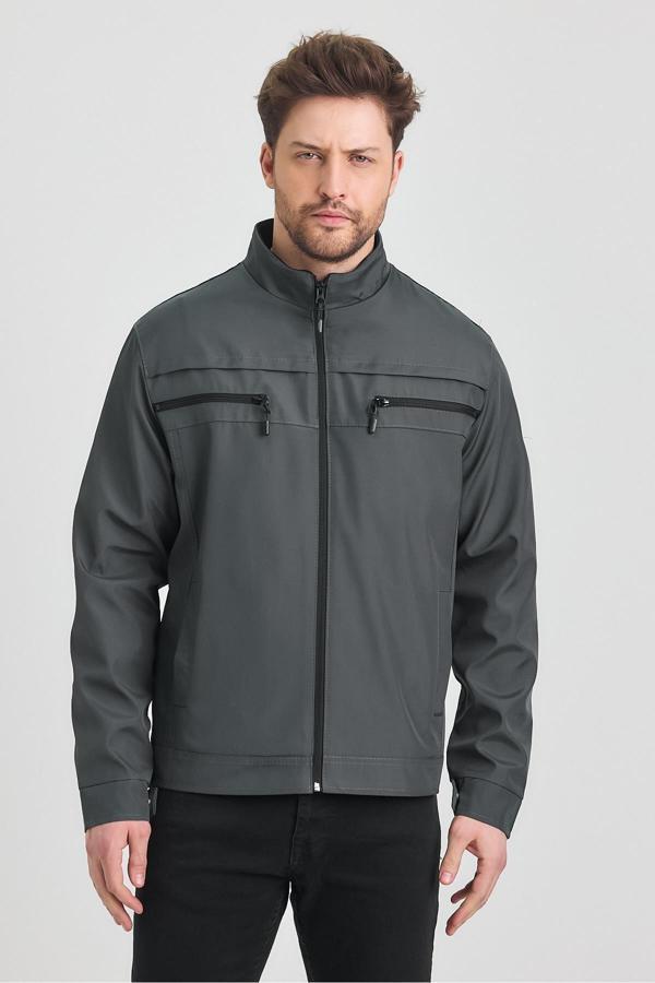 Sivaist Antrasit Erkek Pamuk Polyester Karışımlı Çift Göğüs Fermuarlı Su Ve Rüzgar Geçirmez Mevsimlik&Yazlık - Image 1