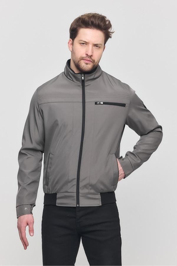 Sivaist Erkek Gri Mevsimlik Triko Detaylı Fermuarlı İç Cepli Mont&Ceket - Image 1
