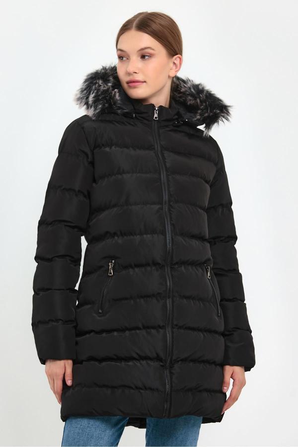 Mürevva Kadın Siyah Çıkarılabilir Kapüşonlu Şişme Kalın Mont&Kaban - Image 1