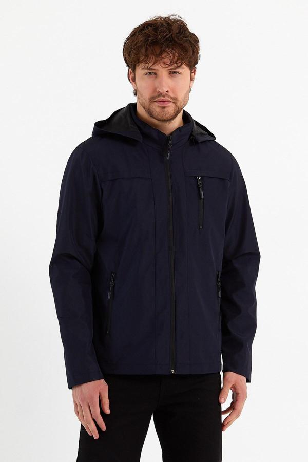 Sivaist Yeni Sezon Erkek Lacivert Kapüşonlu İç Cepli Su Ve Rüzgar Geçirmez Mevsimlik&Yazlık Mont - Image 1