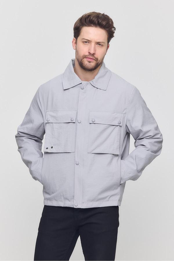 Sivaist Gri Erkek Çift Göğüs Cepli Yazlık Ceket&Mont - Image 1